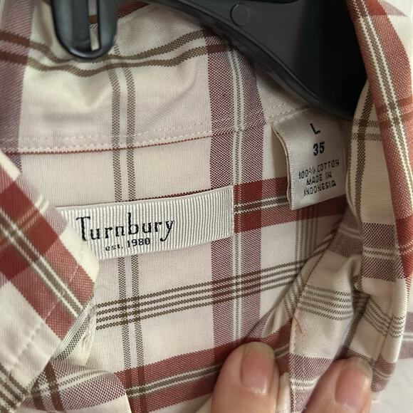 Turnberry Mens L dress shirt rounded tail, chest pocket. Easy care plaid - Picture 3 of 6